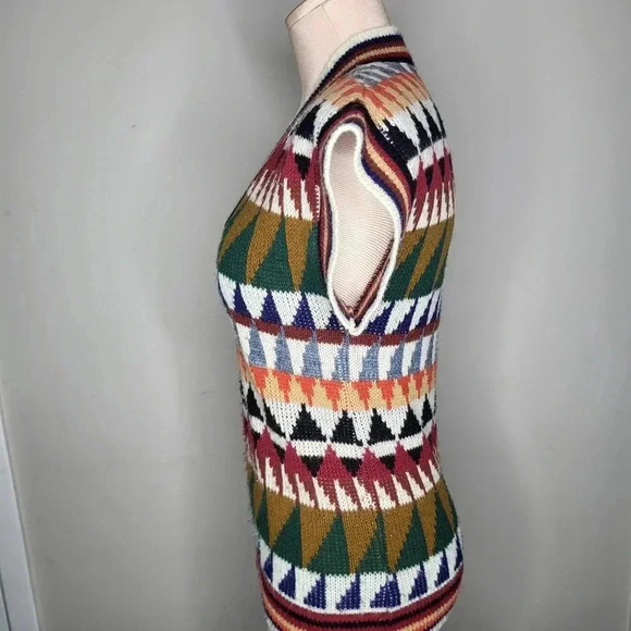 Vintage 1970's Sweater Story Vest Cardigan V Neck Womens Size Small Colorful - Picture 4 of 7